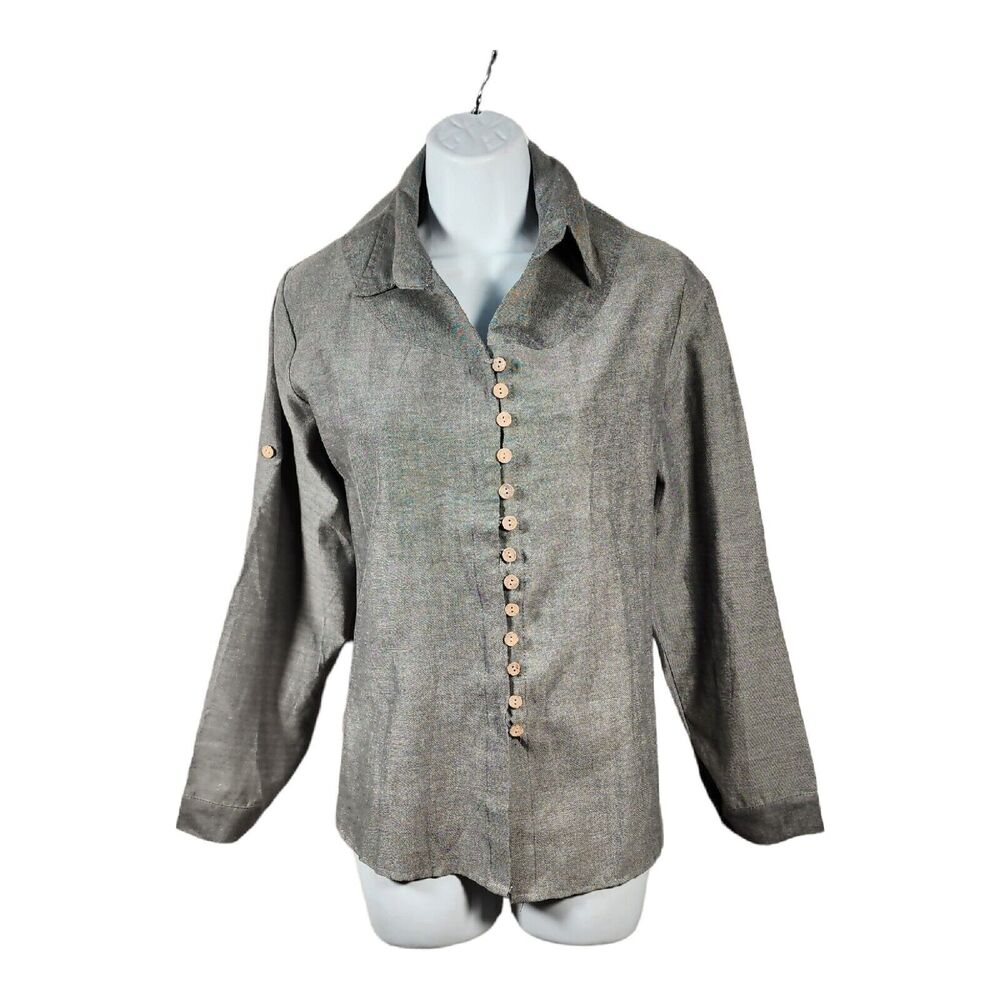 Gioia Fashioz Womens Sz L Chambre Long Sleeve Blouse Button-up